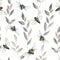 Watercolor seamless pattern with golden shimmering abstract branches and cicada insects for fabric and design.
