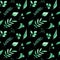 Watercolor seamless pattern with green herbs and leaves on black background