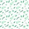 Watercolor seamless pattern with green herbs and leaves on white background