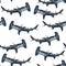 Watercolor seamless pattern hammerhead shark hand drawn illustration