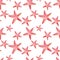 Watercolor seamless pattern from hand painted illustration of red five finger starfish, ocean animal, sea creature