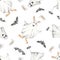 Watercolor seamless pattern with hare, ghost, ghost, bats, spiders, cobwebs