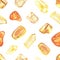 Watercolor seamless pattern with healing crystals for solar plexus chakra citrine, amber