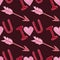 Watercolor seamless pattern, heart, simple lettering and arrow on a dark background. Pattern for Valentine's Day