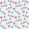 Watercolor seamless pattern, hearts background, word love, February 14 for Valentine's Day, pastel mint color background