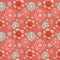 Watercolor Seamless pattern Hobby Crochet flower on red background. Collection of hand drawn cral red, gray colors