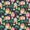 Watercolor seamless pattern with houses, trees, pines.