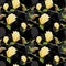 Watercolor seamless pattern with illustration of yellow magnolia branch on black background