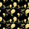 Watercolor seamless pattern with illustration of yellow magnolia branch on black background