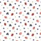 Watercolor seamless pattern of juicu wild berries blueberries, raspberries, lingonberries, strawberries, blueberries