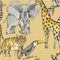 Watercolor seamless pattern with jungle animals, Natural Exotic