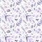 watercolor seamless pattern with lavender hearts and violet floral elements