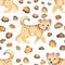Watercolor seamless pattern with leopard and leopard spots.