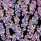 Watercolor seamless pattern with lilac flowers and leaves.