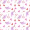 Watercolor seamless pattern with lovely animals. Cute illustration for wallpaper, background, textile or paper design. St.