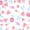 Watercolor seamless pattern with lovely animals. Cute illustration for wallpaper, background, textile or paper design. St.