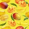 Watercolor seamless pattern mango on a color background.