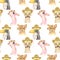 Watercolor seamless pattern with mexican cute cartoon animals.