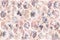 watercolor seamless pattern with mix of silhouettes of grasses and dried flowers and spots of a giraffe