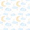 Watercolor seamless pattern - moon and stars. Ideas for a childr