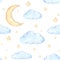 Watercolor seamless pattern - moon and stars. Ideas for a childr