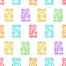 Watercolor seamless pattern with multicolored marmalade jelly bears