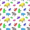 Watercolor Seamless pattern of multicolors sheeps with closed eyes. Illustration isolated on white background