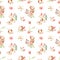 Watercolor seamless pattern with multidirectional cotton branches, leaves and cherry flowers on a white background