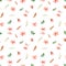 Watercolor seamless pattern with multidirectional leaves and cherry flowers on a white background