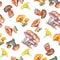 Watercolor seamless pattern with mushrooms