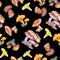 Watercolor seamless pattern with mushrooms