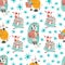 Watercolor seamless pattern with New Year bulls on the chair