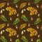 Watercolor seamless pattern with oak leaves and acorns.