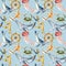 Watercolor seamless pattern with ocean animals. Hand painted whale, jellyfish, starfish, crab and helm illustration