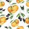 Watercolor seamless pattern, olive and mandarin.