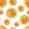 Watercolor seamless pattern of orange fruit slices.