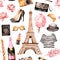 Watercolor seamless pattern.Paris style