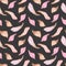 Watercolor seamless pattern of pink, brown, gold feathers.