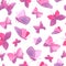 Watercolor seamless pattern with pink butterflies. Hand painted fairy butterfly texture isolated on white background