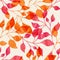 Watercolor seamless pattern with pink and orange autumn leaves. Vector nature background.