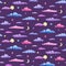 Watercolor seamless pattern of pink purple and blue clouds on night sky background. pastel clouds with stars, crescent and full