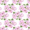 Watercolor seamless pattern with pink Rhododendron flower and leaves. Hand drawn botanical illustration of azalea