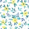 Watercolor seamless pattern with pretty delicate yellow flowers. Vector illustration