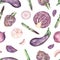 Watercolor seamless pattern with purple vegetables