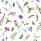 Watercolor seamless pattern with purple wild flowers.