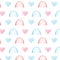 Watercolor seamless pattern rainbows and hearts pastel background. Pink and blue kids rainbow heart. Baby shower digital paper