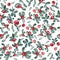 Watercolor seamless pattern of red cotoneaster with leaves for beautiful Christmas design on white isolated background