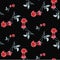 Watercolor seamless pattern with red roses and gray le aves on black background. Fine bright and elegant pattern