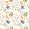 Watercolor seamless pattern with school set