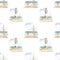 Watercolor seamless pattern sea cruise with seascape, yacht, lighthouse on white background